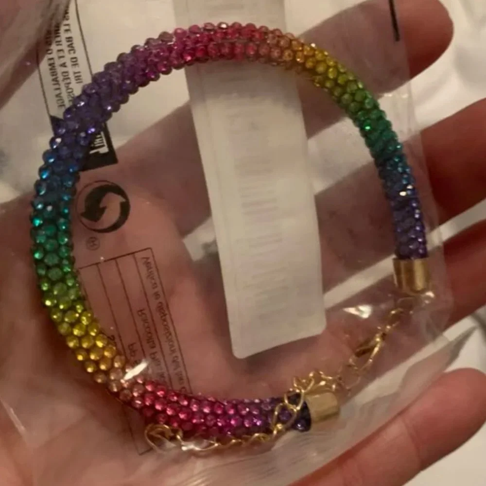 Rainbow Rhinestone Mesh Bracelet | Glitter “Crystaldust” Statement Jewelry